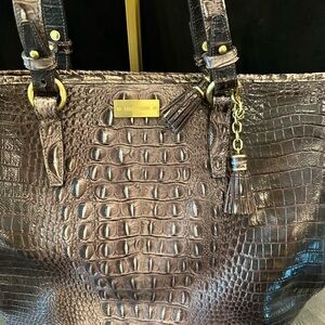 Brahmin Asher Tassel  Dark Brown Crocodile Embossed Tote